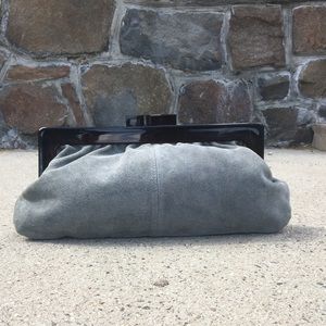 🚨Vintage🚨Classic Lucite Kiss Lock Grey Suede Clutch Purse